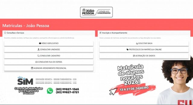 Rede Municipal de João Pessoa inicia nesta terça-feira as matrículas para alunos novatos