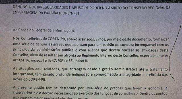 BOMBA: conselheiros do Coren-PB denunciam caos na instituição que representa a enfermagem paraibana